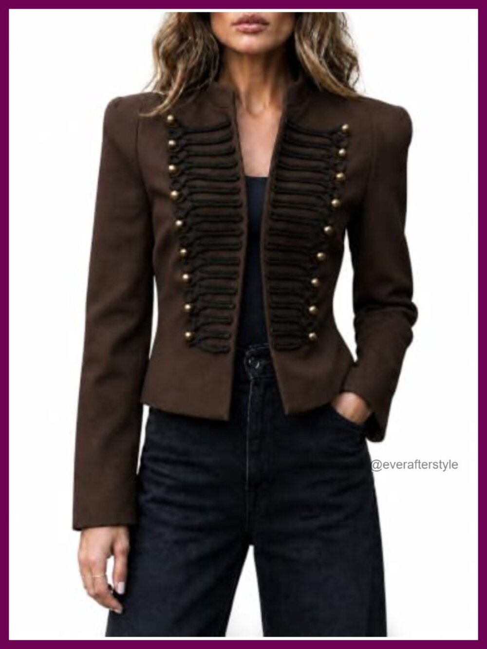 Women's Military Napoleon Jacket Crop Stand Collar Blazer Polyester Elastane